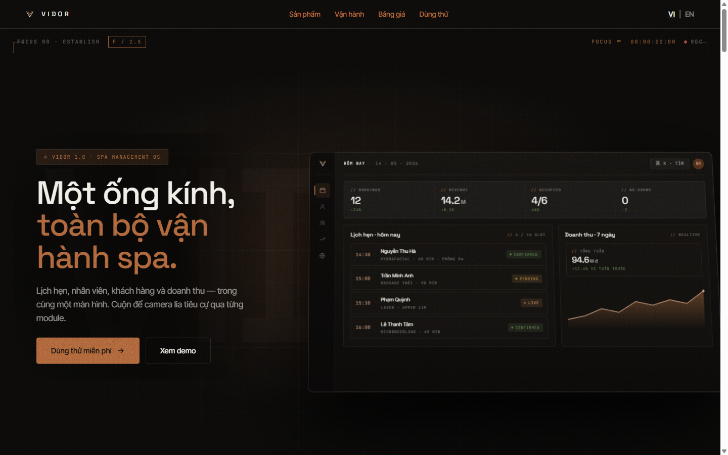 Vidor customer web booking site